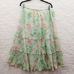 Skirt Midi Alfred Dunner Mint Dahlia Fern Tier Ruffle Floral Cottagecore Size 16